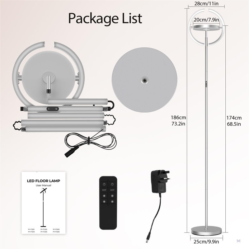 Degennaro 175cm Torchiere Floor Lamp, Silver