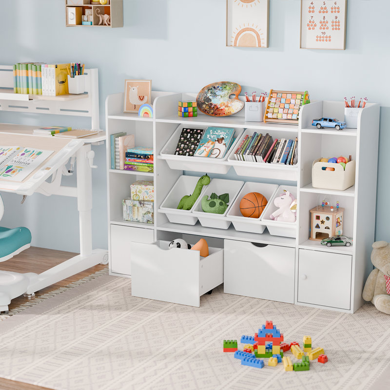 Kids Toy Storage Organizer W/6 Removable Toy Bins, White