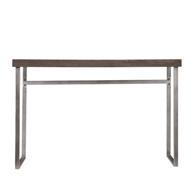 Table console traîneau en bois et métal vieilli gris-brun et argent de 46 pouces