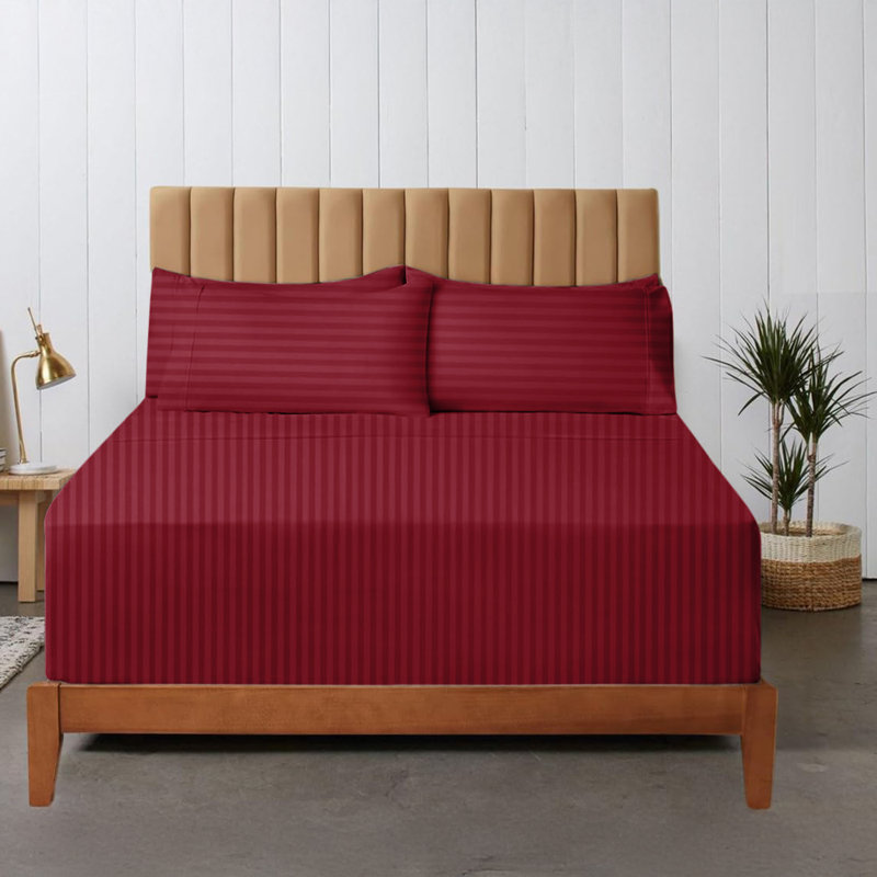 200 Thread Count Striped Microfiber Fitted Sheet, Burgundy, Super King (6')