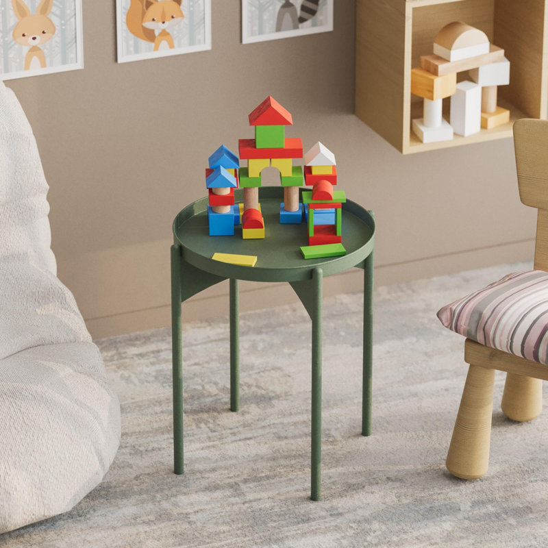 Table basse moderne verte de 17,3 po x 22,4 po x 17,3 po | Fabrication 100% métal, poids léger à 5,3 lb | Conception élégante de couleur unie, parfaite pour les salons contemporains et les espaces confortables, élégante et durable