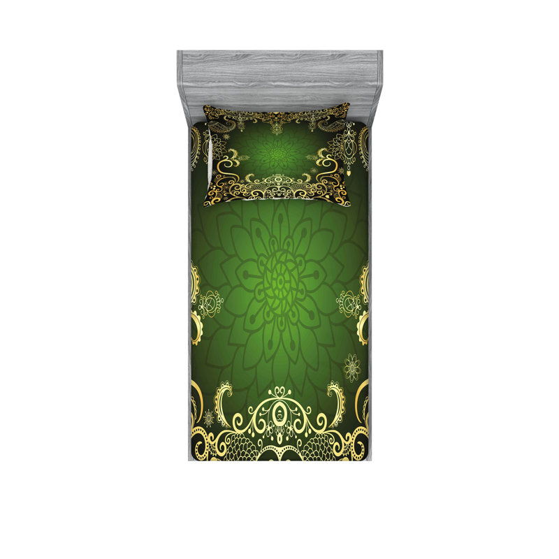 Ensemble de draps et taies décoratives Ambesonne Mandala, vert, noir, jaune pâle
