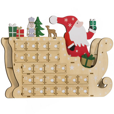 Calendrier de l'Avent de Noël avec 24 tiroirs à rebours, cadeau de Noël en bois réutilisable pour enfants adultes, bois naturel