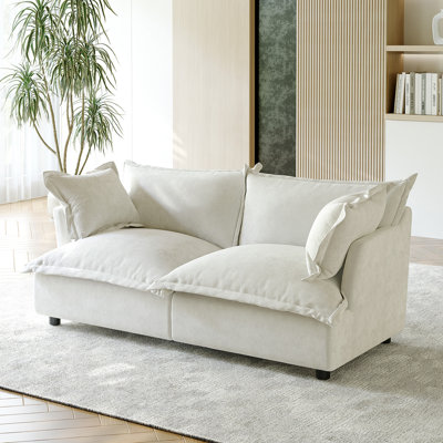 2 - Piece Upholstered Modular Plush Beige Chenille Cloud Sofa – Oversized Cushion Lounge Sofa