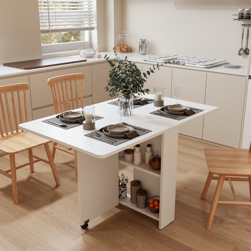 Table pliante blanche de 52,47 pouces - simple et fonctionnelle pour la maison, convenant à une utilisation familiale, avec roue de frein mobile pratique pliante idéale pour les petites familles, peut être ajustée, universelle