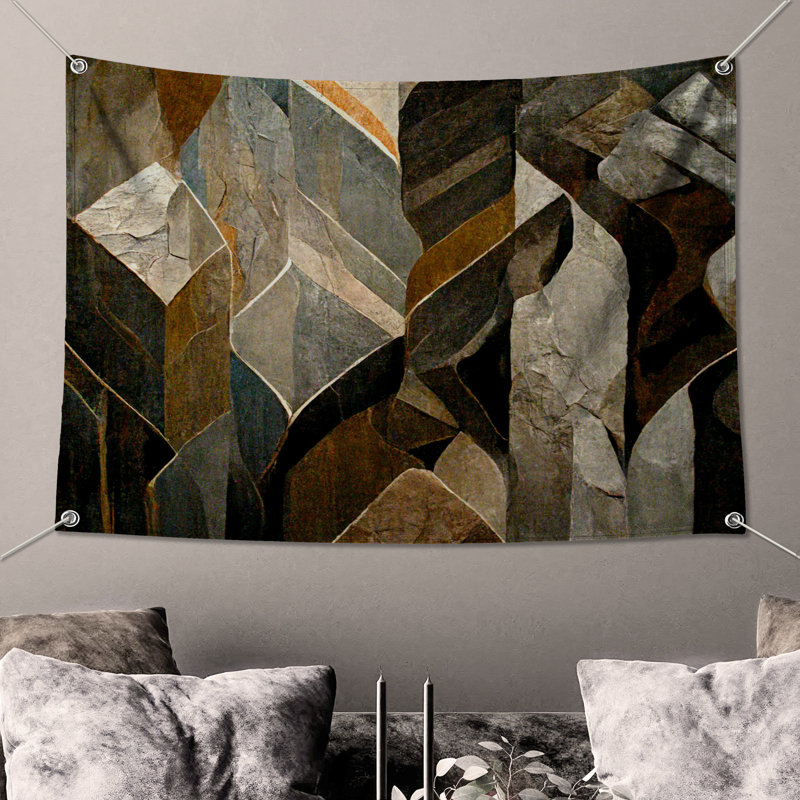 Tapisserie murale abstraite - art mural, H 68 po x l 80 po avec 4 œillets