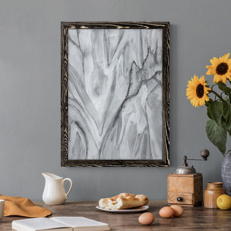 Marbré blanc II, toile encadrée de qualité supérieure - prête à être accrochée, Cadre noir, H 23 po x l 32 po x P 1 po