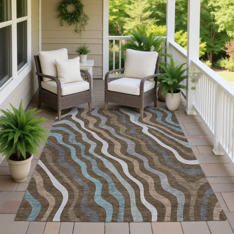 Machine Washable Indoor/Outdoor Chantille ACN2570 Abstract Rug, 3' x 5', Chocolate