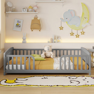 Pine Wood Floor bed with Guardrails