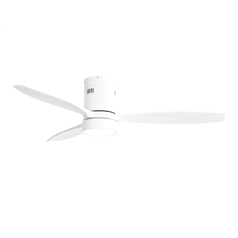 52 Inch Flush Mount Solid Wood Ceiling Fan With 6 Speed Remote Control Reversible DC Motor For Home