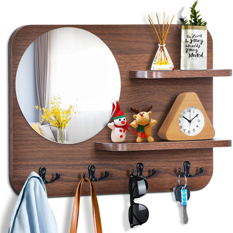 Cintres de campagne en bois avec miroirs et 4 crochets décoratifs