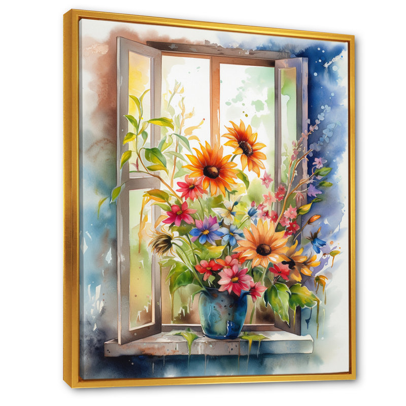 Fenêtre de floraison II, L 12 po x H 20 po, Cadre flottant doré