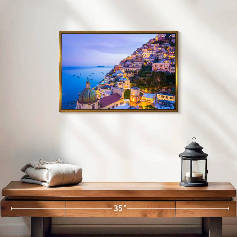 Ville côtière d'Amalfi, 19 po x 13 po, Cadre flottant doré