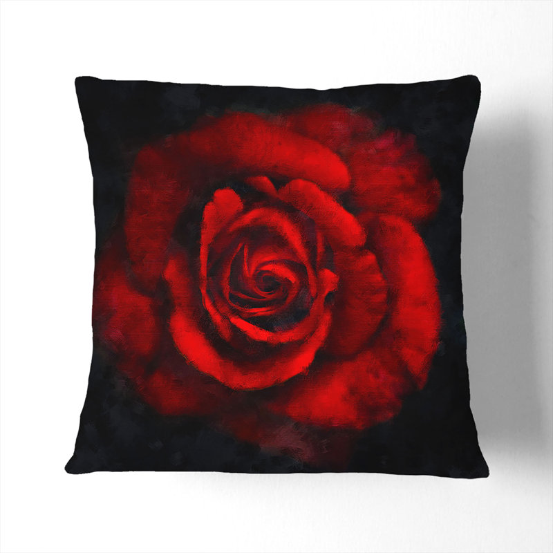 Rose in the Shadows Painting Cushion with Filling, 40cm H x 40cm W x 15cm D, Stone