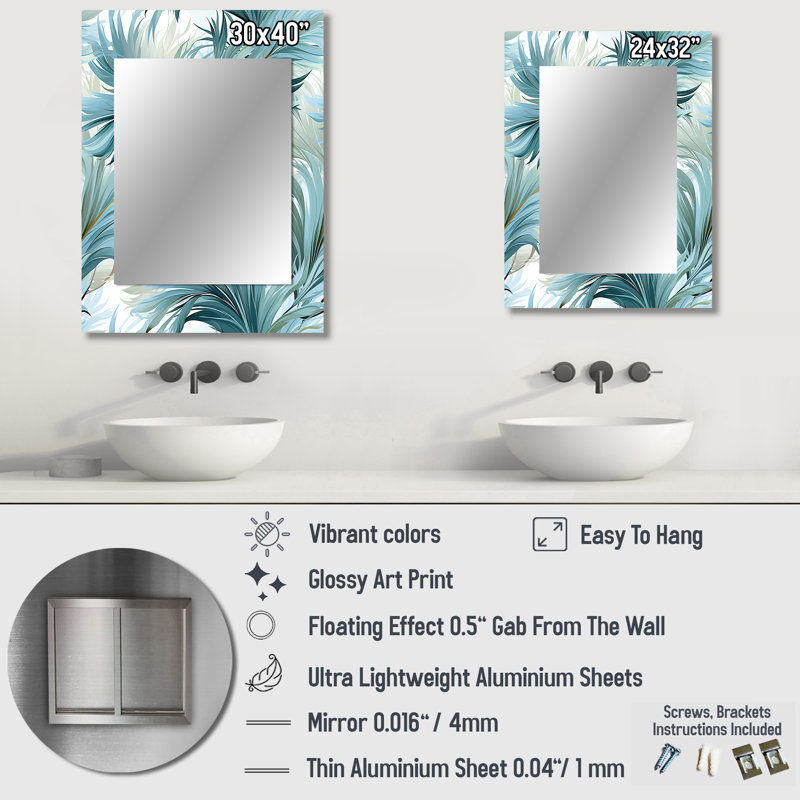 Anacarina Oceanic Dreamscape, motif tropical - miroir mural décoratif tropical, miroir floral, 32 po x 24 po