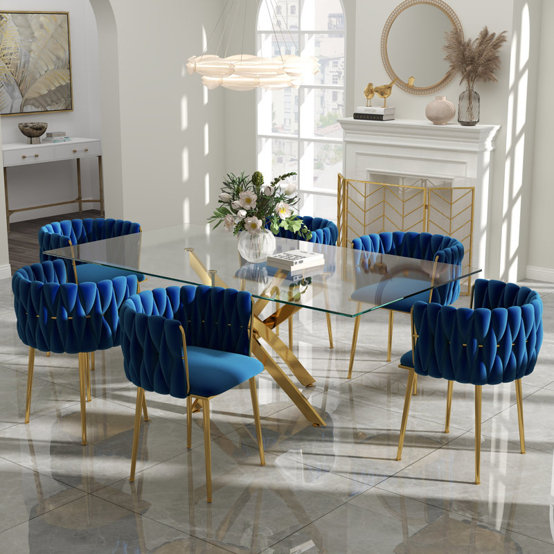 Ensemble de salle à manger Antli, Bleu, 29.5"H x 63"L x 31.5"W, Doré