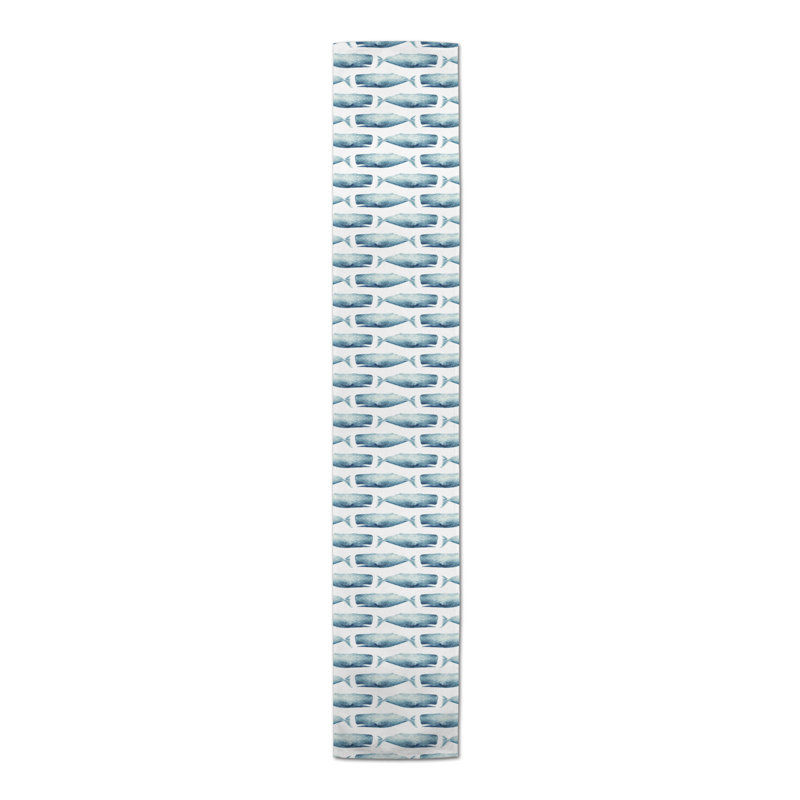Chemin de table baleines Mckinley, L 72 po x l 16 po, Bleu, Imprimé animal 1