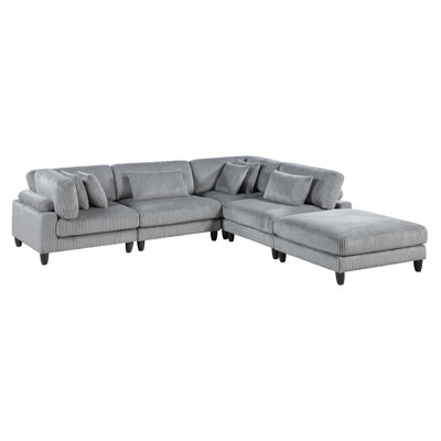 5Pc Modular Sectional Set Corduroy Upholstery 2X Armless Chairs 2X Corner Seats 1X Ottoman Pillows Living Room Furniture