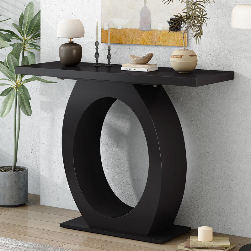 Console moderne Mirod, base en forme d'œuf pour le salon - standard, Black, Black, Black