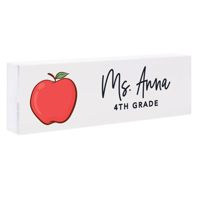 8 X 2.5 Acrylic Teacher Desk Name Plate - Custom Apple Design Classroom Décor
