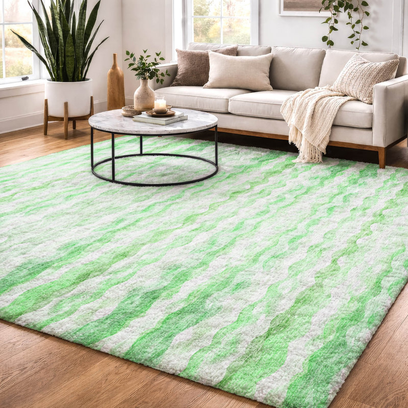 Premium Machine Washable Dream Shag ADS195 Ribbons Rug, 8' x 10', Green