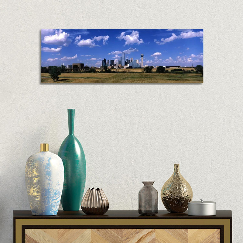 Skyline Dallas TX USA 1 Piece Wrapped Canvas Panoramic Wall Art, 30.48 cm H x 91.44 cm W x 3.175 cm D