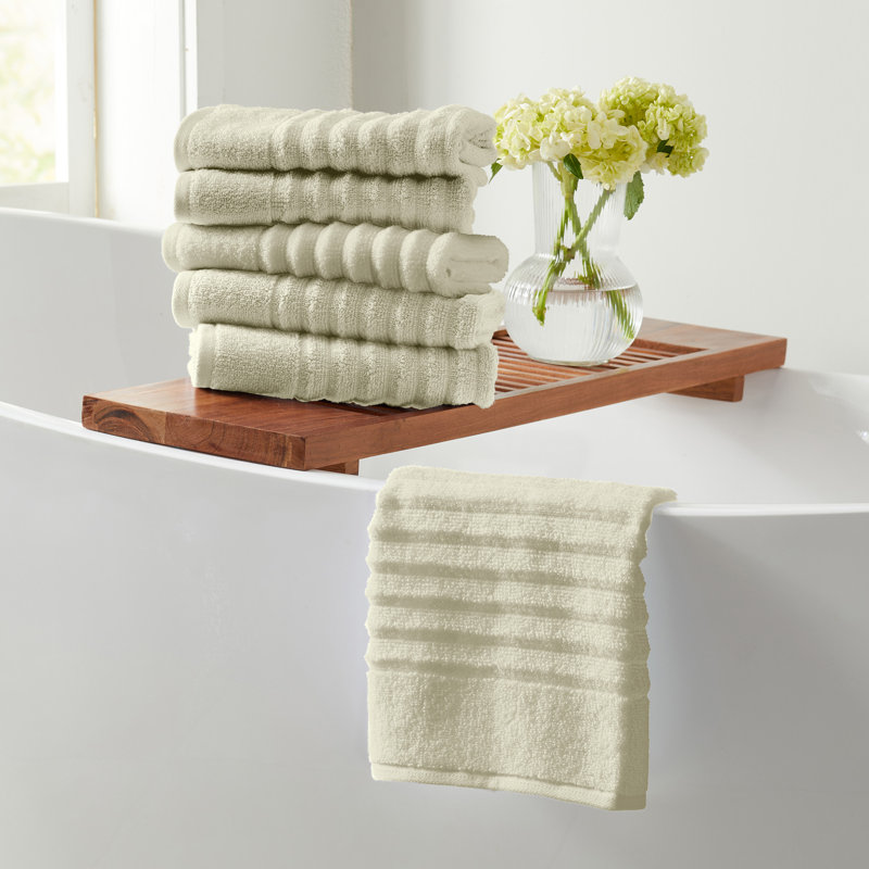 Essuie-mains 100% coton à nervures zéro torsion (ensemble de 6), Vert sauge, Essuie-mains - paquet de 6