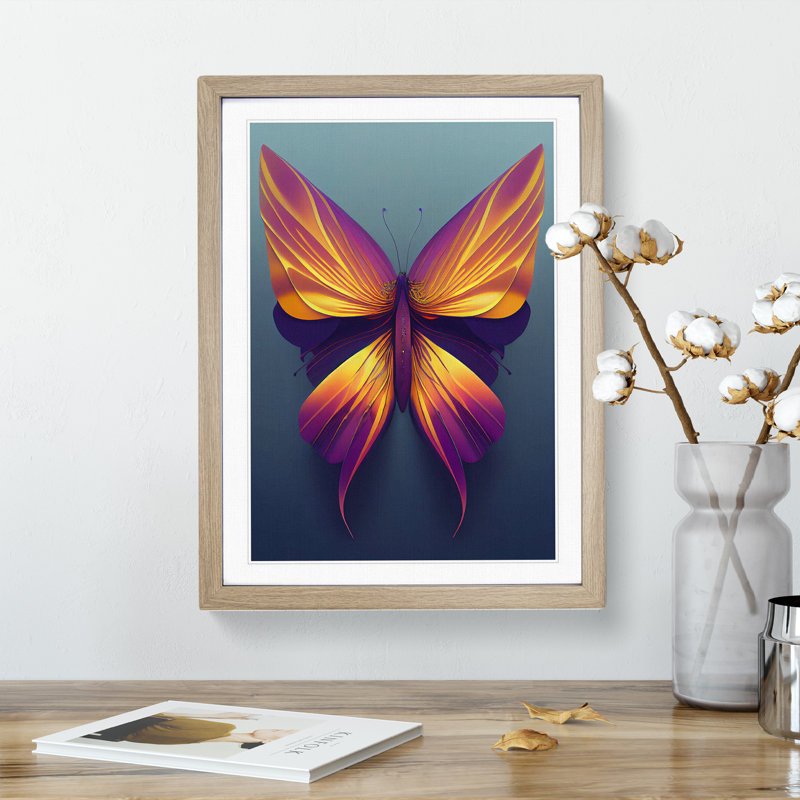 Beautiful Butterfly - Single Picture Frame Print, 64cm H x 46cm W x 2cm D, Oak Framed