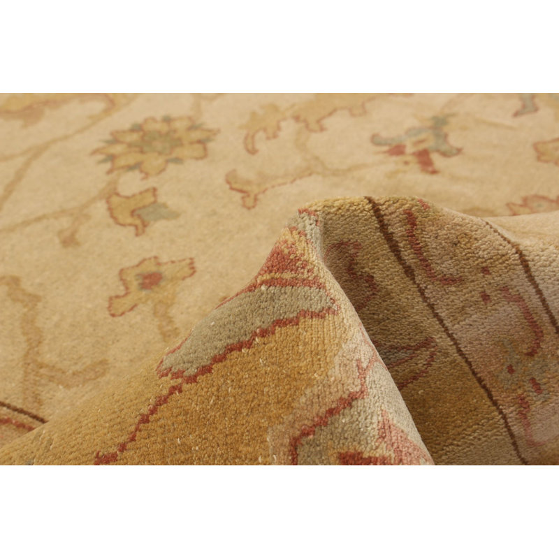 Tapis de bois one-of-kind-noué la 2010 ushak crème/vert 8 pi 4 po x 9 pi laine Hovis