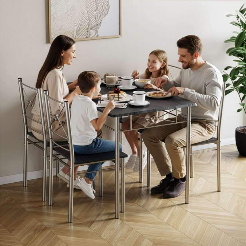 Adalat 4 - Person Dining Set, Silver, Black