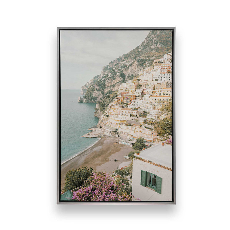 Impression sur toile Seaside Heights, Cadre flottant en chrome poli, H 18,75 po x l 12,75 po x P 1,75 po