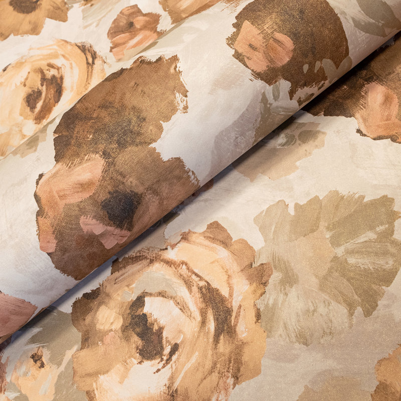 Julie Feels Home Collection Glitter/Shimmer Large Paeonia Flowers Wallpaper Roll, Mandarine Beige