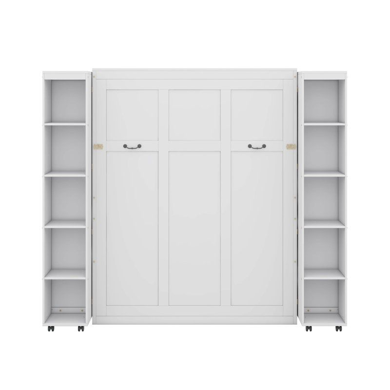 Grand lit escamotable mural avec portes de rangement, Blanc