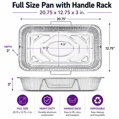 Disposable Aluminum 20.75X12.75X3 inches Full Size Pans with Handle Rack