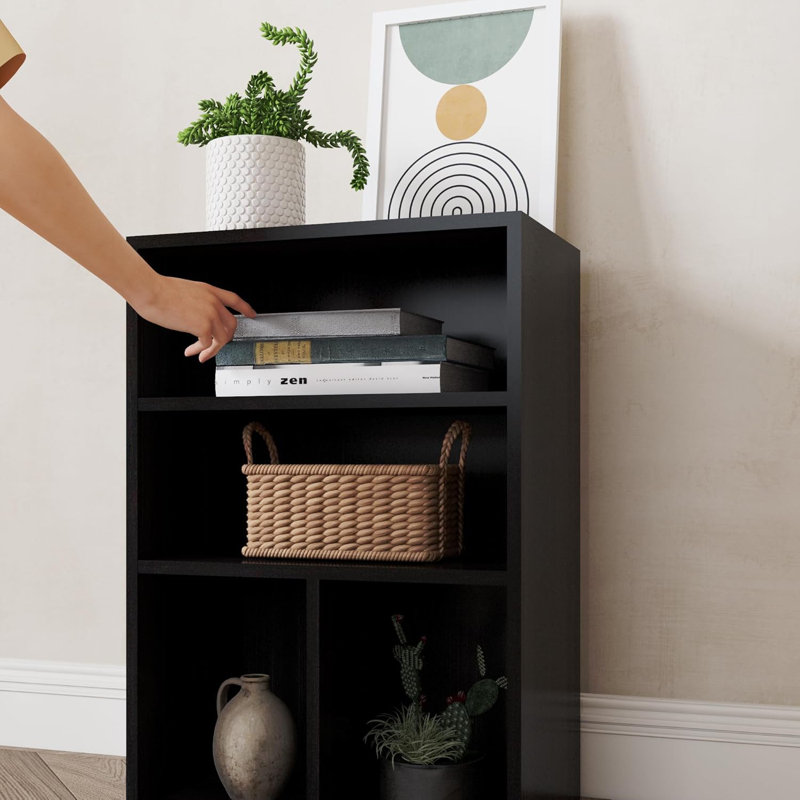 Ebern Designs Bookcase, 3-Tier Adjustable Open Storage Shelf Display Bookshelf, HOFB024, Obsidian Wood
