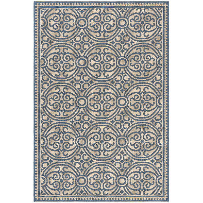 Graham Indoor/ Outdoor Blue/Cream Rug, Rectangle 79 x 152 cm