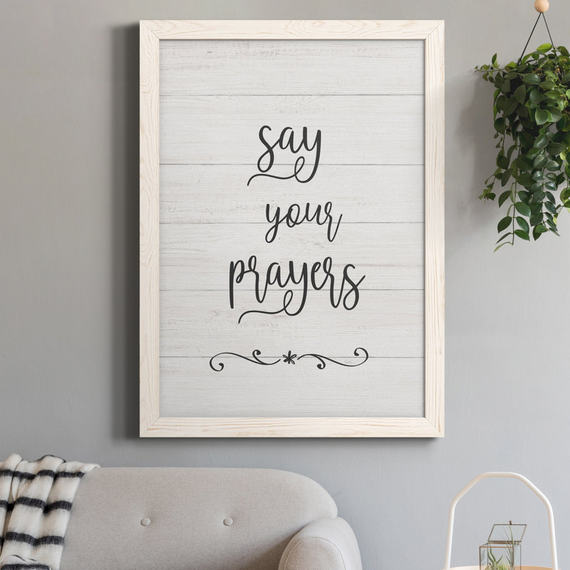 «Say Your Prayers», art textuel sur toile, H 31,5 po x l 23,5 po x P 1,5 po, Blanc
