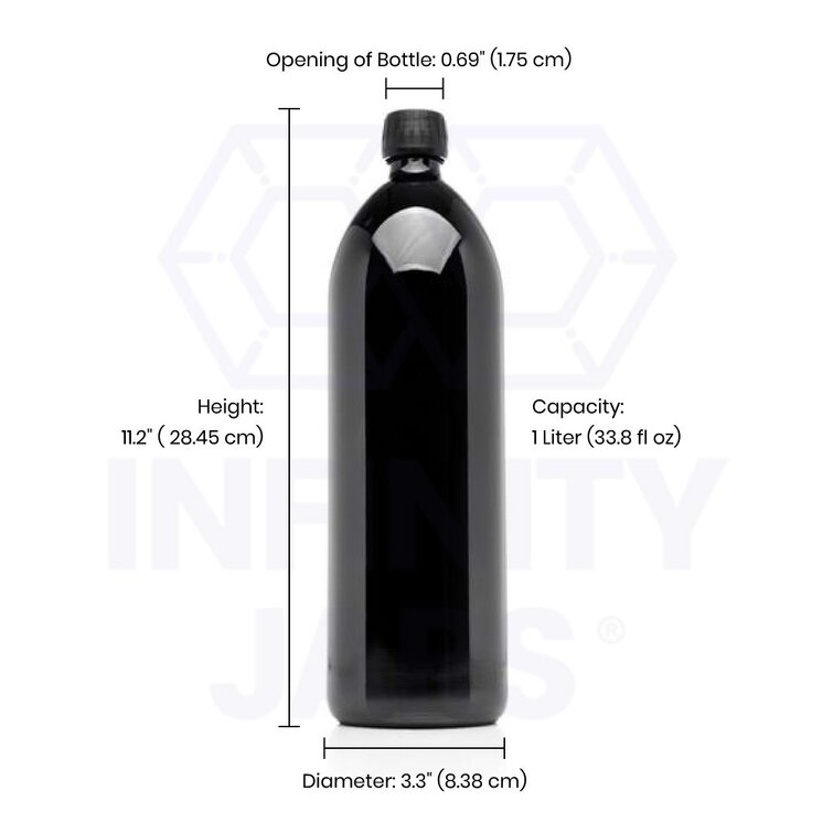 Infinity Jars 1 Liter (34 fl oz) Round Ultraviolet Large Glass Water Bottle 3-Pack