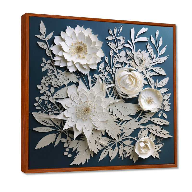 «Ryot White and Blue Flowers Bouquet Elegance», reproduction sur toile, H 16 po x l 16 po, Cadre flottant brun
