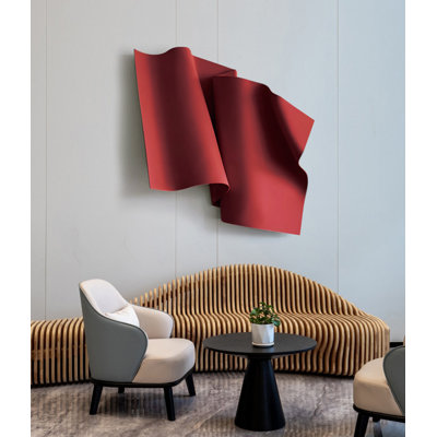 Modern Minimalist Metal Wall Sculpture, Folded Curved Sheet 3D Wall Decor with 3 Optional Colors for Office & Entryway Wall