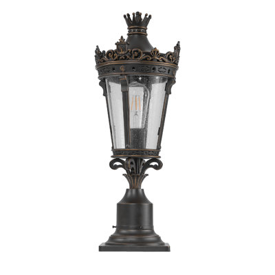 Lanterne d'extérieur 22 po avec couronne rétro en aluminium antique avec abat-jour transparent