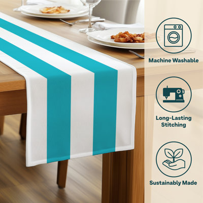 Turquoise Striped Table Runner 108" x 14"