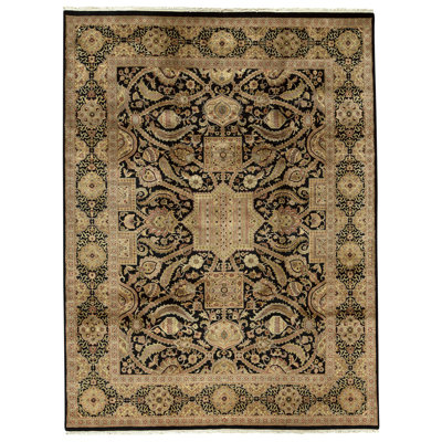 Hand Knotted Wool Oriental Area Rug in Black