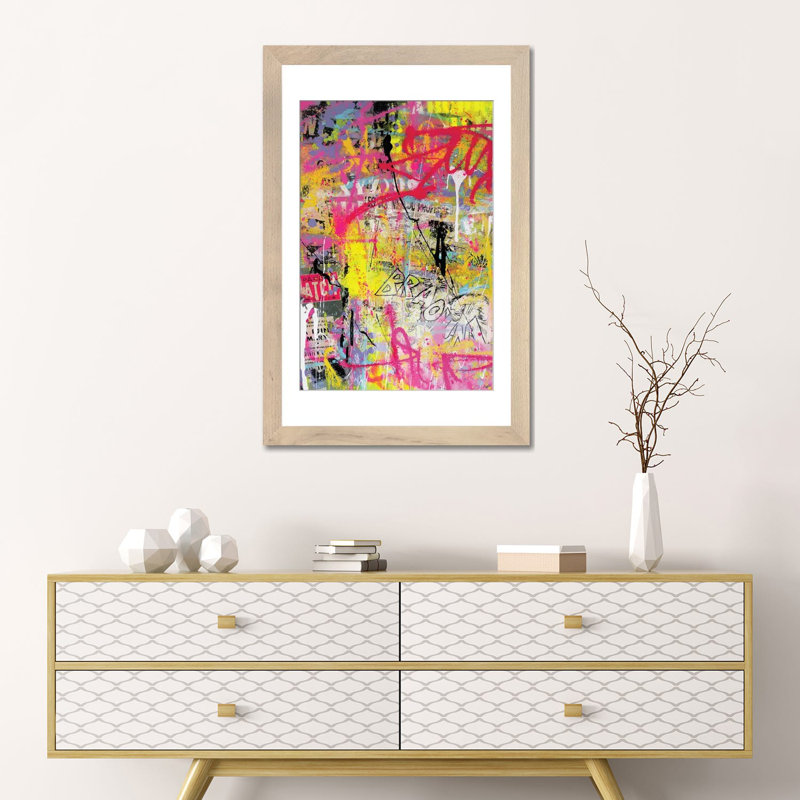 Pink Paint Graffiti, Natural Wood Open Corner Frame Paper, 24" H x 16" W x 1" D