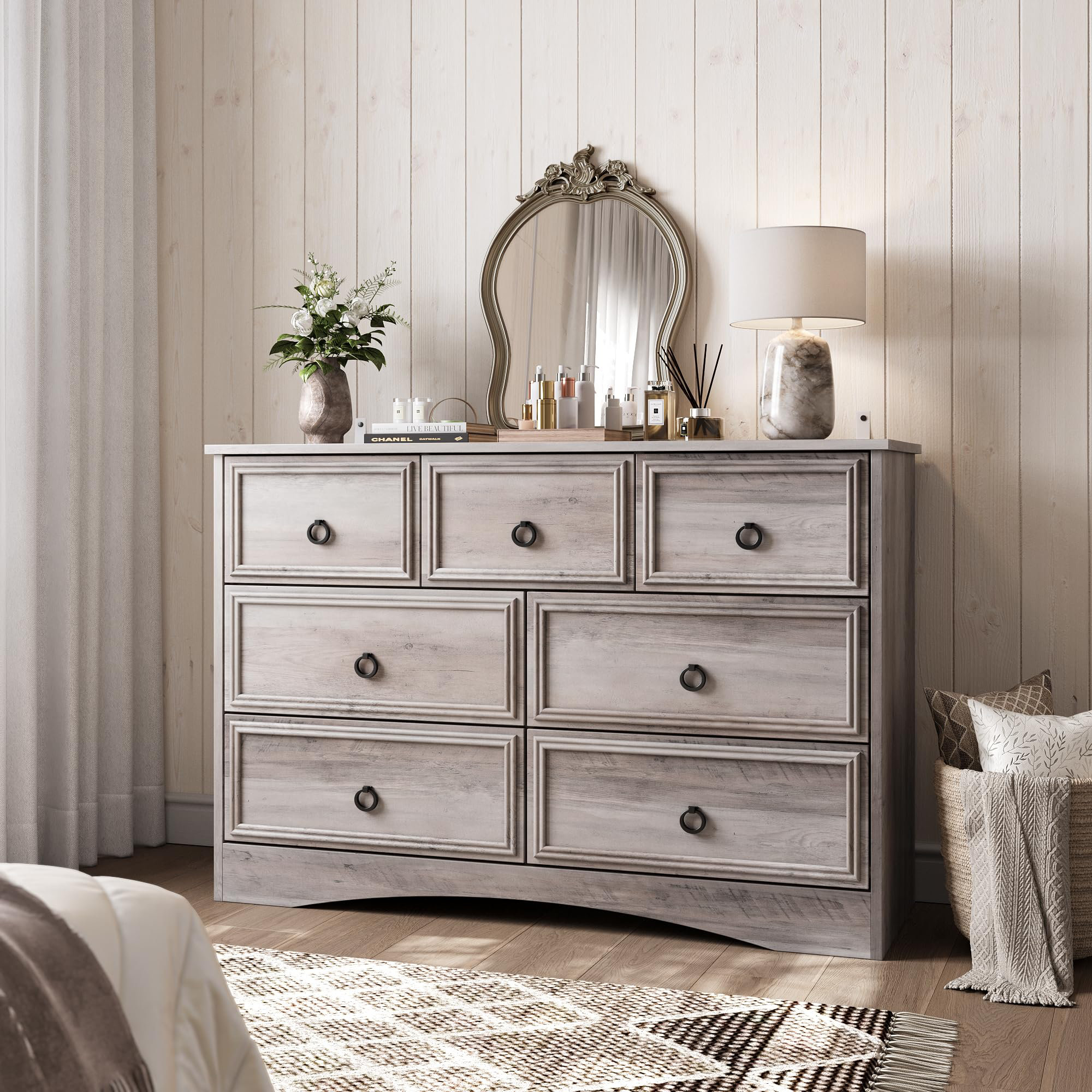Millwood Pines Addeline 54W 7 Drawers Dresser Organizer, Wood Rustic Wide  Chest of Drawers & Reviews