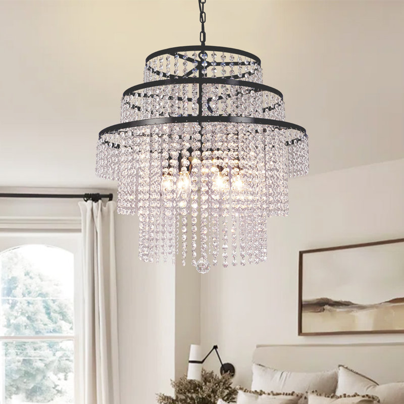 Lustre 51 po à rideaux en cristal noir à intensité variable H 51 po