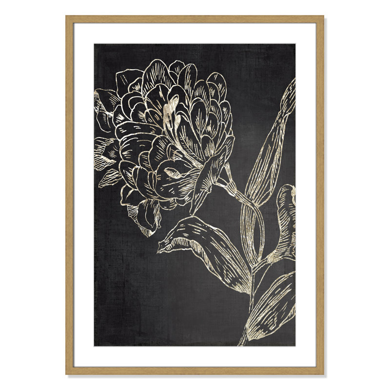 Clarendon Golden Flower Folklore II by Asia Jensen - Picture Frame Graphic Art, 35.5" H x 25.5" W, Natural Wood Grain
