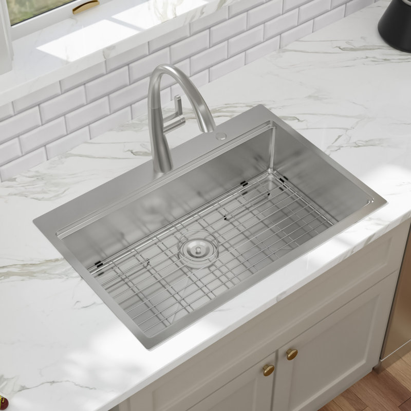 33" L x 22" W Drop-In Stainless Steel Kitchen Sink, Single Bowl Workstation Sink with Accessories, 10" H x 22" W x 33" D