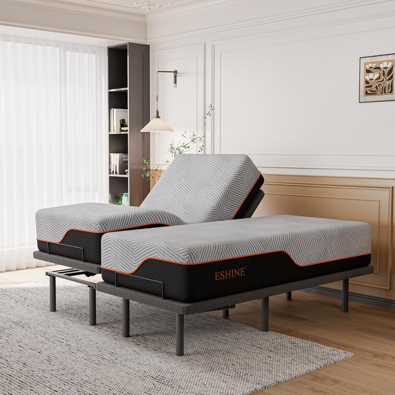 Lit réglable avec matelas de 14 po, massage, télécommande sans fil, contrôle des applications, gravité zéro, éclairage sous le lit, ports USB et de type C des deux côtés