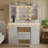 Durnan Vanity & Stool ,LED Lights And Power Outlet, Bedroom Makeup Vanity Table With 2 Glass Storage Cabinet And 7 Drawers-1264820925